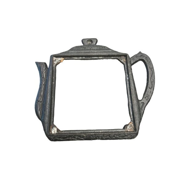 Vintage San Ho Teapot Shaped Cast Iron Trivet With Tile Insert Made In Taiwan - Picture 3 of 8